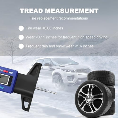 Digital Tire Tread Depth Gauge, 1 Inch/25.4 mm Metal Tread Depth Measurement with LCD Display, Accurate Zeroable Tire Depth Measuring Tool for Cars Trucks Vans SUVs (Blue) - color: Blue