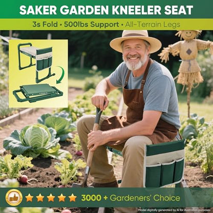 Saker Garden Kneeler and Seat Foldable Gardening Stool with Extendable Legs & Thickened Pad, Tool, Heavy Duty 400lbs Support for Elderly, Gardening, Outdoor Use - size: Basic version