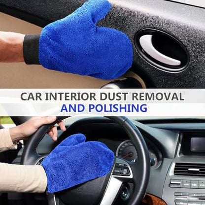 Teenyyou 6 Pcs Microfiber Dusting Mitt Car Wash Mitts Cleaning Glove with Thumb Reusable Terry Dusting Gloves with Elastic Wrist Cuff for Car Wheel Plants House Kitchen(Royal Blue,9.84 x 7.87 Inch) - color: Royal Blue, size: 9.84 x 7.87 Inch