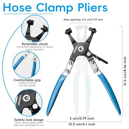 130Pcs 6-25mm Spring Band Hose Clamps With Hose Clamp Plier Assortment Kit，Constant Tension Radiator Hose Clamps，for Fuel Lines, Silicone, Vacuum Hoses，Water Pipe