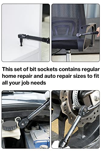 Lytool 25-Piece 1/4" Drive Torx and Hex Bit Socket Set, S2 Steel Allen & Star Bit Sockets, T8-T50 Torx and H2-H10 Hex Sizes, with Adapters for Automotive, Bike and Home Repair