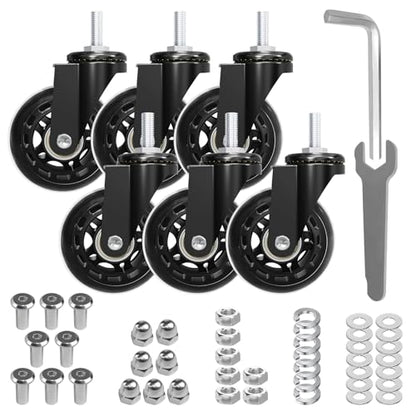 MySit Creeper Caster Wheels Set of 6 Heavy-Duty 2.5 Inch Casters Replacement Roller Blade Rubber 360 Degree No Noise Wheel for Mechanic Stool, Rolling Garage Seat - style: 6 Pack No Brakes