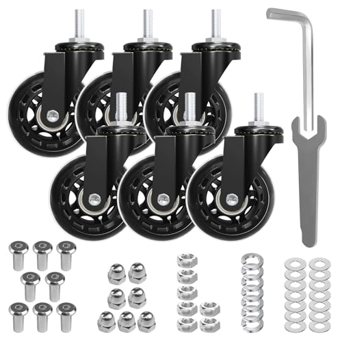 MySit Creeper Caster Wheels Set of 6 Heavy-Duty 2.5 Inch Casters Replacement Roller Blade Rubber 360 Degree No Noise Wheel for Mechanic Stool, Rolling Garage Seat - style: 6 Pack No Brakes