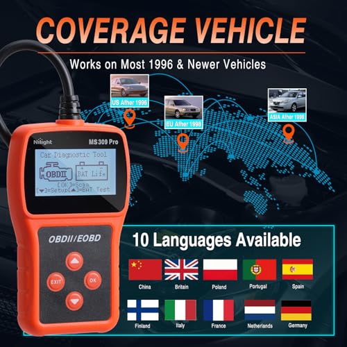 Nilight MS309pro Classic Universal OBD2 Scanner - Upgraded 2.4" Screen Car Engine Fault Code Reader - Reliable CAN Diagnostic Scan Tool to Read and Clear Error Codes Fast, All Vehicles After 1996 - color: E