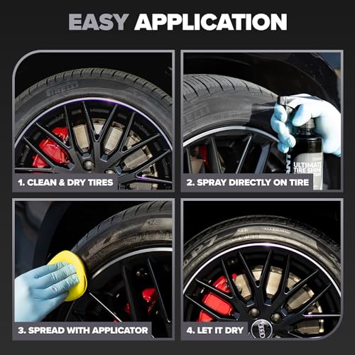 Carfidant Tire Shine Spray - Black Satin Finish - Premium Car Tire Dressing - 18 fl. Oz. Kit with Applicator Pad - Long Lasting - No Sling No Grease Formula with UV Protection - size: Tire Shine - 18 fl oz