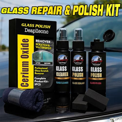 Cerium Oxide Glass Polishing Kit, Windshield Glass Scratch Remover - Restores Clarity & Removes Wiper Marks, Swirls, Water Spots - Complete DIY Kit