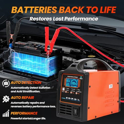 12V 24V Car Battery Charger Heavy Duty, 0-15A Automatic Battery Maintainer, Smart Trickle Charger with Repair & Winter Mode, Auto Shut-Off for AGM, Deep Cycle, Motorcycle, Truck, RV, Marine - size: 12V/24V
