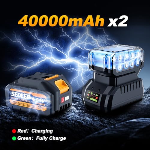 Impact Wrench 1/2 Inch, High Torque Impact Gun with 1500N·m(1100 Ft-lbs), 21V Brushless Electric Impact Wrench with 2 * 40Ah Battery, 5 Sockets for Car/Mower/Pickup/Truck RV（Amber yellow）