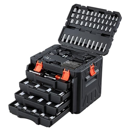 VEVOR Mechanics Tool Set, 256-Piece Mechanic Tool Kit, 1/4 in, 3/8 in, and 1/2 in Drive, SAE and Metric Socket Set, Wrenches, Screwdriver Bits, Accessories, and Storage Case, for Automotive Repair - size: 1/4"&3/8"&1/2", style: 256 PCS