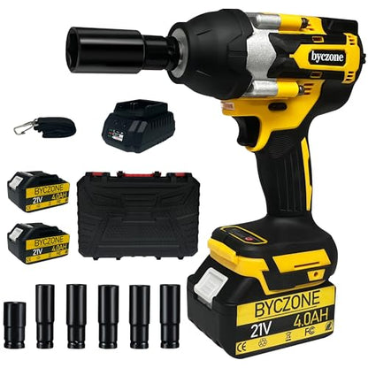 1000N.m(740Ft-lbs) Cordless Impact Wrench, 1/2 Inch High Torque Brushless 21V Impact Gun w/ 2 x 4.0Ah Battery & Fast Charger & 6 Sockets, Pistola De Impacto for Home Car Tires Truck Mower