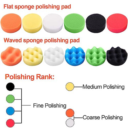 SIQUK 23 Pieces 5 Inch Buffing Pads Car Polisher Bonnets Foam Polishing Pad Kit Wax Buffer Polish Pads Car Buffer Attachment for Drill - size: 5 Inch