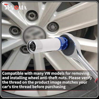 531 Wheel Locking Nut Key for VW, Socket Adapter (OD 28mm-ID 25mm) | Wheel Lock Nut Socket Adapter, Anti-Theft Lug Nut Removal Tool, Anti-Theft Screw Remover, Repair Tool, Tyre Fitting, garage - size: Socket 531