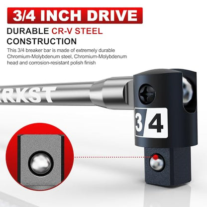 32-Inch 3/4” Drive Breaker Bar, Heavy Duty Extension Breaker Bar, 250° Rotatable Head, Premium Chromium Molybdenum Steel, Mechanical Work, Automobile and Motorcycle Maintenance and Repair - size: 3/4" 32 in