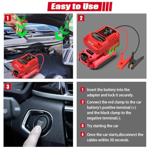 Jump Starter Adapter for Craftsman 20V V20 Li-ion Battery Powered with Jumper Cable Clamps Portable Car Charger Jump Starter(Battery Not Included) - style: For Craftsman