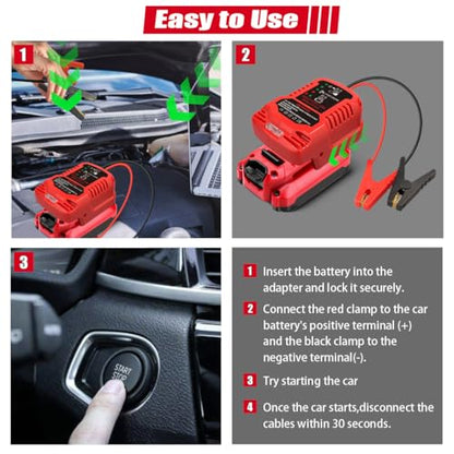 Jump Starter Adapter for Craftsman 20V V20 Li-ion Battery Powered with Jumper Cable Clamps Portable Car Charger Jump Starter(Battery Not Included) - style: For Craftsman