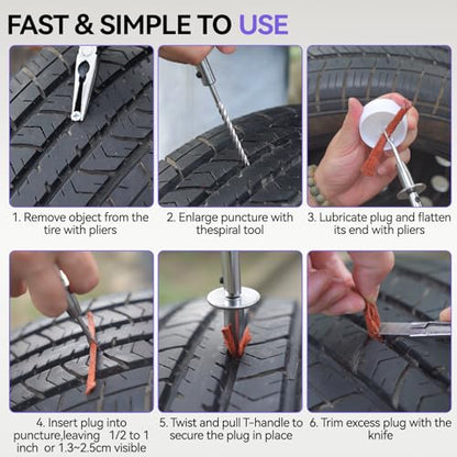 AUTOXBERT Flat Tire Repair Kits, 75 PCs Universal Tire Screw Plug Kit with Screwdriver Heavy Duty Flat Tire Puncture Repair Kit for Cars, Trucks, Motorcycles, ATV, RV, Tractor, Trailer, Lawn Mower - size: 75pcs Compact+kit