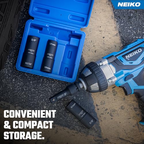 NEIKO 02281B 1/2" Drive Impact Flip Socket Set, Thin Wall Socket, 4 Piece Lug Nut Impact Socket Set, SAE and MM, 3” Extension Bar, Cr-Mo Steel, Impact Lug Nut Socket Set - size: 4 Piece, style: Flip Socket