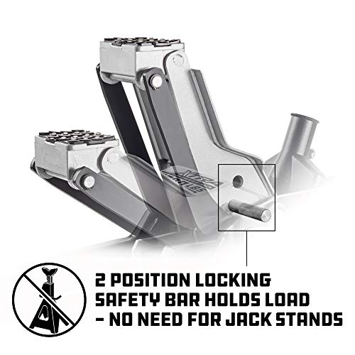 Powerbuilt Xtra Low Profile Floor Vehicle Jack with Safety Bar, Extra Low Car Jack - 2 Ton Load Capacity 620479E, Silver - size: 2 Ton, Xtra Low Profile