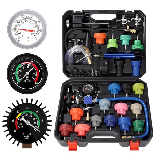 VTG VOGTEN 31PCS Coolant Pressure Tester Kit,Radiator Pressure Tester and Vacuum Refill Kit for Automotive Cooling System Water Tank Leakage Detection - color: Black