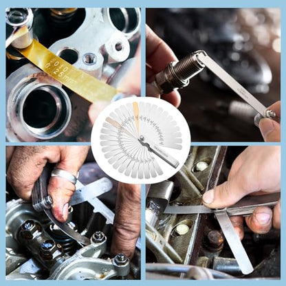 Feeler Gauge Set Stainless Steel Thickness Gauge 32 Blades 0.04-0.88 mm (0.0015-0.035 Inch) Dual Marked Metric and Imperial Measuring Tools for Measuring Gap Widths and Thicknesses