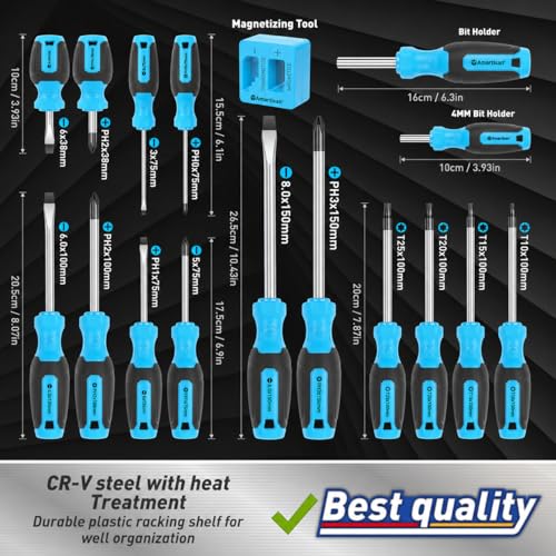 Amartisan 86-Piece Magnetic Screwdrivers Set with Case, Includs Slotted, Phillips, Hex, Pozidriv,Torx and Precision Screwdriver Set, Magnetizer Demagnetizer Tools, Tools for Men(Blue) - style: 86-Piece Screwdrivers Set (Blue)