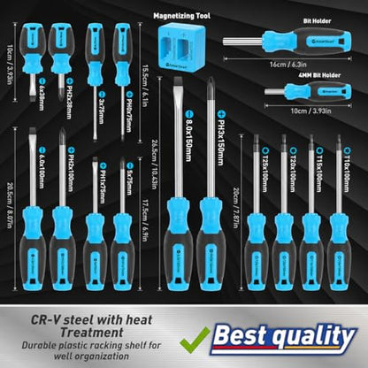 Amartisan 86-Piece Magnetic Screwdrivers Set with Case, Includs Slotted, Phillips, Hex, Pozidriv,Torx and Precision Screwdriver Set, Magnetizer Demagnetizer Tools, Tools for Men(Blue) - style: 86-Piece Screwdrivers Set (Blue)