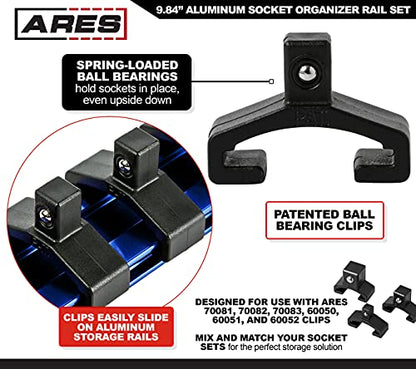 ARES 60099 1/4-In Red/Blue Socket Rail Locking | Part No. 60099; Includes Red, Blue, and Black Rails; Each Aluminum Rail Stores up to 10 Sockets - color: Multi, size: 1/4-Inch Drive