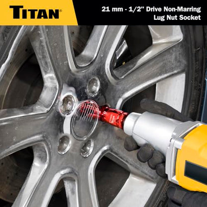 Titan 21093 1/2-Inch Drive x 21mm Non-marring Impact Deep Lug Nut Socket - size: 21mm