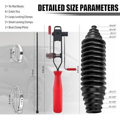 2PCS Cuttable Rubber Inner Tie Rod Boot Kit,Rack and Pinion Boot Set Includes Cable Ties and Clamps,Thickened Steering Rack Boots Kit with CV Boots Clamp Pliers as Car Accessories