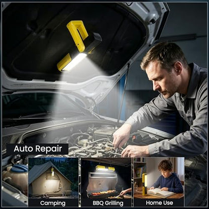 Magnetic Flashlight 6000mAh Rechargeable, LED Underhood Work Light 1 Pack | 5 Light Modes, 180° Rotating Base, Side Magnet, Hidden Hook, IP44 Waterproof,Car Mechanics, BBQ Grill, Gift for Dad, Men