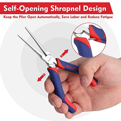 WORKPRO 6" Needle Nose Pliers (Smooth Jaw), Mini Long Nose Pliers with Comfort Grip Handles, Jewelry Pliers for Wire Wrapping, Crafts, Jewelry Making Supplies, 6" 1PC - size: 6" 1PC