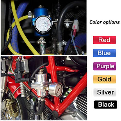 BARTOO Universal Adjustable Fuel Pressure Regulator Kit, Aluminum Fuel Regulator,Adjustable Gas Oil Injection Pressure Regulator with 0-140 PSI Gauge -Black - color: Black