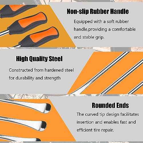 14.5" Tire Spoon Dirt Bike Tire Changing Spoons Tool Lever Steel Spoons Kit for Motorcycle ATV Lawn Mower (3 Tire Spoons+ 2 Rim Protectors)