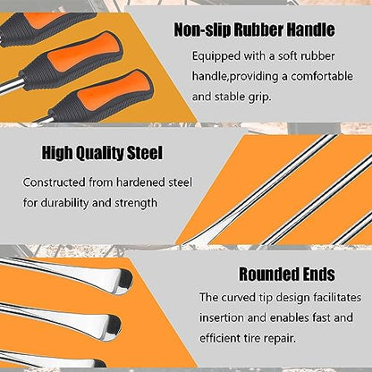 14.5" Tire Spoon Dirt Bike Tire Changing Spoons Tool Lever Steel Spoons Kit for Motorcycle ATV Lawn Mower (3 Tire Spoons+ 2 Rim Protectors)