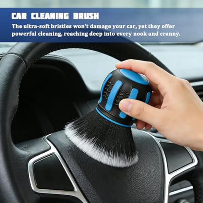 Car Detailing Brush, Ultra Soft Vehicle Handle Synthetic Brush with Storage Rack, Automotive Interior Dusting Cleaning Tool for Air Conditioner Vents Dashboard, Universal Fit (Blue) - color: Blue