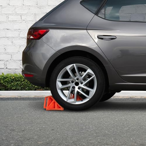 Wheel Chocks 2-Pack - Parking Block Set with 3 Ton Capacity - Wheel Chocks for RV Trailer, Motorcycle, Camper, Trucks, or Cars by Stalwart (Orange)
