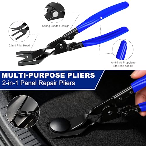 10 Pcs Car Trim Removal Tool Kit with Non-Scratch Plastic Pry Tool and Auto Clip Pliers, Automotive Car Trim Rivet Clip Removal Tool for Door Panel Dashboard Body Repair Kit -Blue | High-strength impact-resistant nylon material,Suitable for automotive int