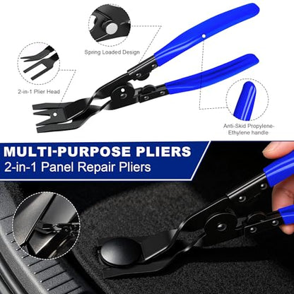 10 Pcs Car Trim Removal Tool Kit with Non-Scratch Plastic Pry Tool and Auto Clip Pliers, Automotive Car Trim Rivet Clip Removal Tool for Door Panel Dashboard Body Repair Kit -Blue | High-strength impact-resistant nylon material,Suitable for automotive int