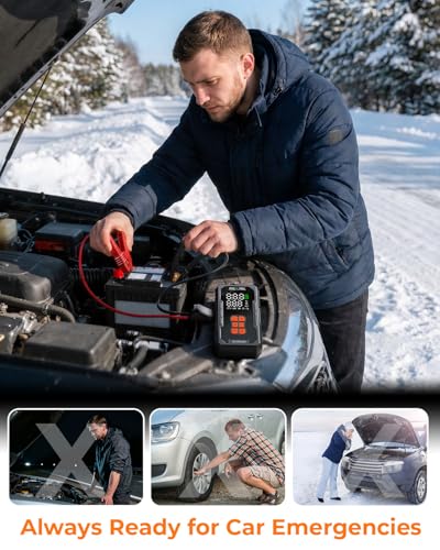 Jump Starter with Air Compressor, Car Battery Jumper Starter Portable with Auto-Shutoff Tire Inflator, Car Battery Charger Jump Box for 8.0L Gas/6.0L Diesel Engines