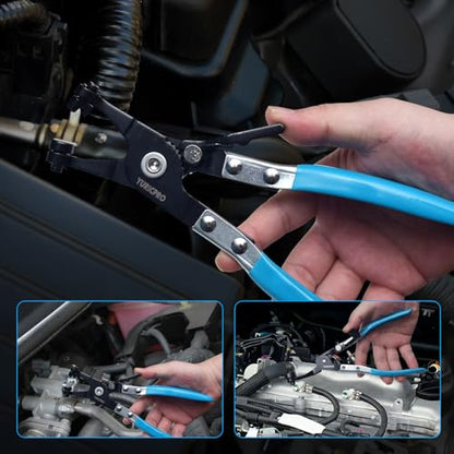 2 Pcs Hose Clamp Pliers Set，includes 45° Angle Flat Belt Hose Clamp Plier and Wide & Flat band Hose Clamp Plier for Removal and Installation of Spring Hose Clamps,for Automotive Fuel Oil Water Hose