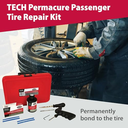 TECH Permacure Tire Repair Kit with Plugs – 50 Plugs & Tools for Permanent Tire Repair, Moisture & Air-Proof Seal, Ideal for Cars, Trucks, ATVs, Motorcycles, SUVs, & More – Portable & Compact Storage