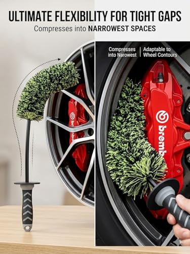 The Ultimate Wheel Tire Cleaning Brush, Ergonomic Long Handle Wheel Scratch-Free Auto Detailing Brushes for Cleaning Wheels Tires, Exhausts & Delicate Surfaces Car Detailing Kit