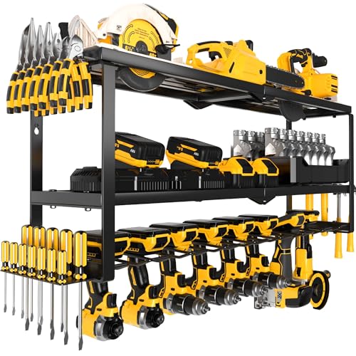 Heavy Duty Power Tool Organizer Wall Mount, Metal Tool Storage Rack Loads 320lbs, 8 Cordless Drill Holder 3 Layer for Garage, Workshop, Tool Room, Gift for Men - size: 32 Inch（3 Tier）