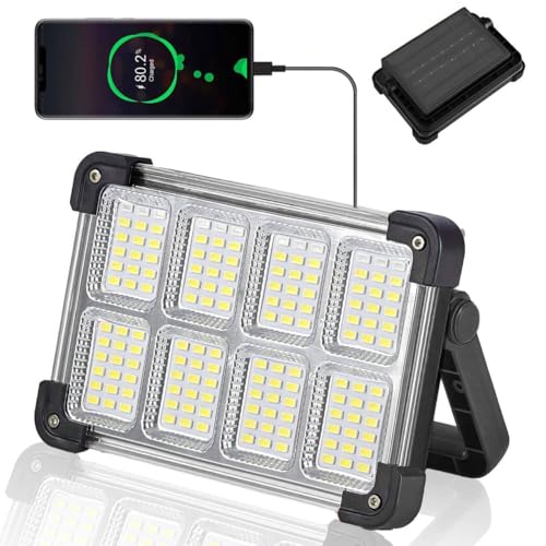 120W Solar Rechargeable Work Light, 144 LED Portable Flood Light with Stand, IP66 Waterproof 4 Modes LED Job Site Lighting Flashlights for Mechanic Camping Fishing Car Repair(Black 1 Pack) - style: Black 1 Pack
