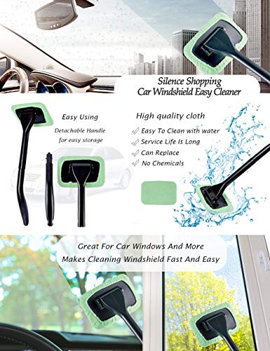 Microfiber Car Windshield Easy Cleaner, Detachable Handle Brush, Cleaning Tool, Come with 2 Pads Washer Towel and 30ml Spray Bottle