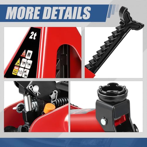 Auto Dynasty 2 Ton (4000 lbs) Capacity Floor Jack Low Profile Garage Hydraulic Trolley Service Lift Floor Jack Combo with Ratchet Jack Stands for SUV, Car and Truck, Red - color: Red
