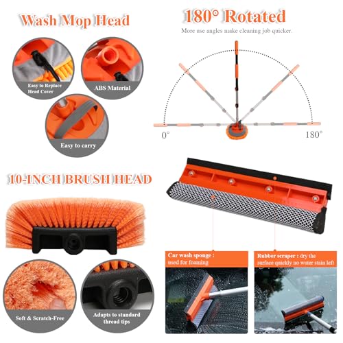 21Pcs Car Wash Kit with 60" Heavy-Duty Extension Pole, Soft Car Wash Brush, Wheel & Tire Brush, Scratch-Free Car Mop Mitt & Window Squeegee, Detailing Tool for Car Exterior & Interior Cleaning - style: Interior & Exterior