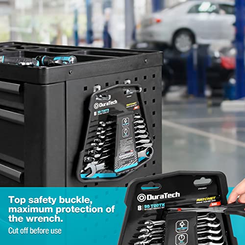 DURATECH 90-Tooth Ratcheting Wrench Set, Combination Wrench Set, 8-Piece, SAE, 5/16"-3/4", CR-V Steel, Organized in Wrench Rack - size: SAE