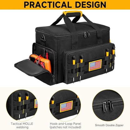 Tool Bag 15 Inch,Heavy Duty Tool Organizer,Tactical Range Tool Tote,30 Pockets & Anti-Friction Bottom,Water-Resistant,Tool Box for Him Dad Men,Electrician,Carpenter,Repairman,Ideal Gift for Father - color: Black