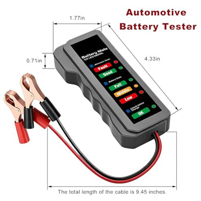 12V Car Battery and Alternator Tester, Digital Batteries Load Tester with LED Indicator & Alligator Clips, Easy to Use Analyzer to Check Alternator & Battery Charging System